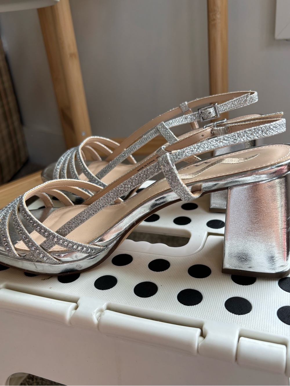 Silver Strappy Block Heels | Size 8.5 - Picture 3 of 7